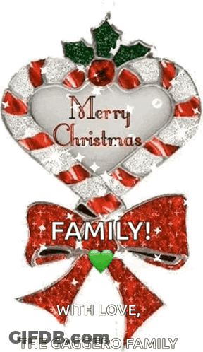 A Merry Christmas Greeting Card With A Heart Shaped Candy Cane With A Bow . GIF