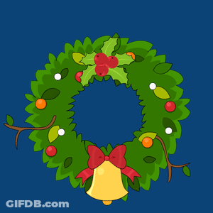 A Merry Christmas Greeting Card With A Penguin In A Wreath GIF