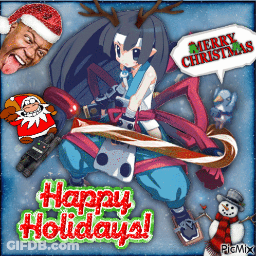 A Merry Christmas Greeting Card With A Picture Of A Girl With Antlers GIF