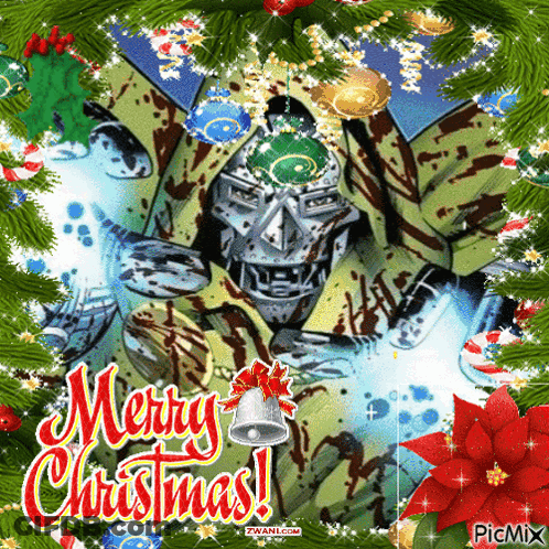 A Merry Christmas Greeting Card With A Skeleton GIF