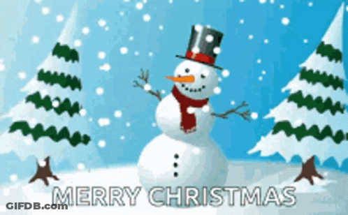 A Merry Christmas Greeting Card With A Snowman GIF