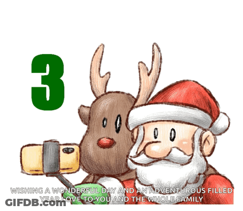 A Merry Christmas Greeting Card With Santa And Reindeer GIF