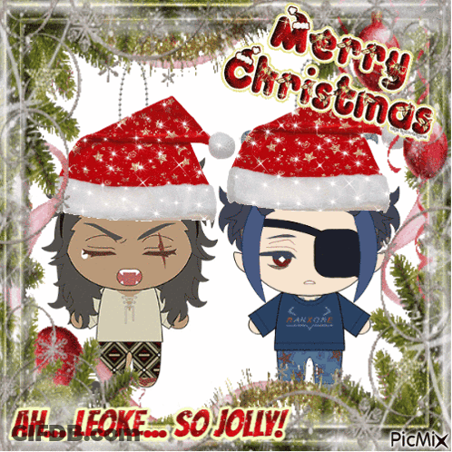 A Merry Christmas Greeting Card With Two Cartoon Characters GIF