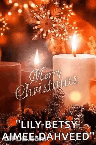 A Merry Christmas Greeting Card With Two Lit Candles And A Snowflake . GIF
