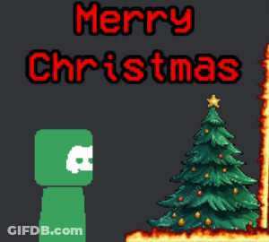 A Merry Christmas Greeting With A Christmas Tree In The Background GIF