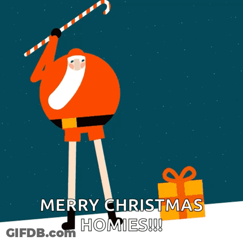 A Merry Christmas Homies Greeting Card With A Santa Claus Holding A Candy Cane GIF