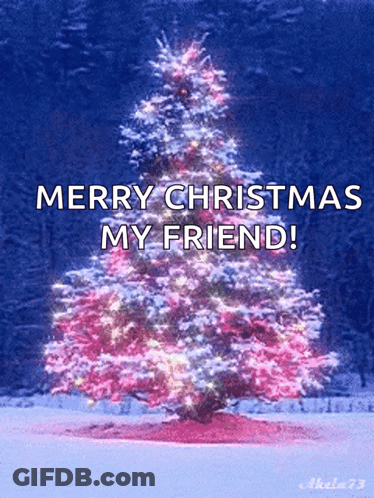 A Merry Christmas Message With A Pink Christmas Tree GIF