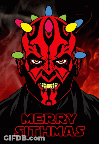 A Merry Sithmas Poster With A Red Face GIF