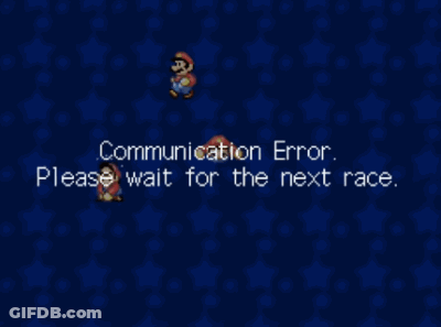 A Message From A Video Game That Says Communication Error Please Wait For The Next Race GIF