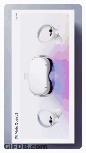 A Meta Quest 2 Advertisement Shows A White Virtual Reality Headset GIF
