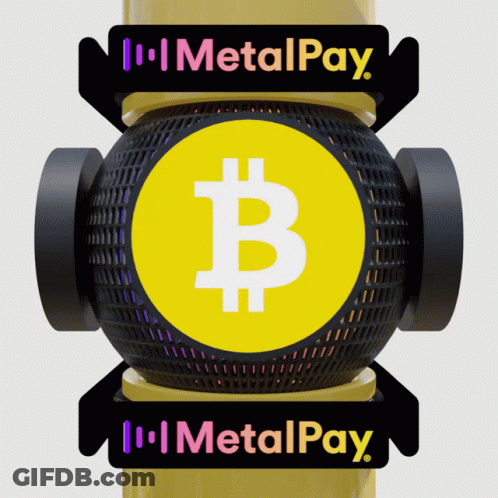 A Metalpay Sign With A Yellow Coin In The Middle GIF