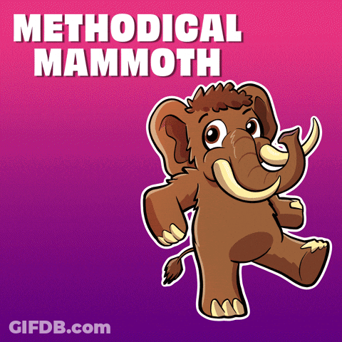 A Methodical Mammoth Cartoon On A Pink And Purple Background GIF