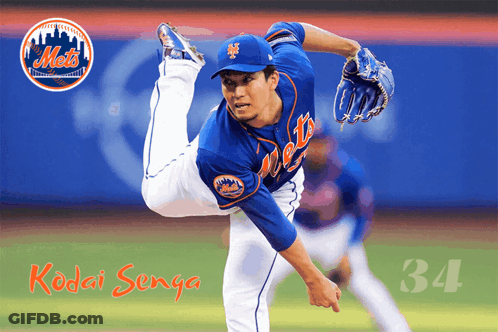 A Mets Pitcher Named Kodai Senga Winds Up To Throw The Ball GIF