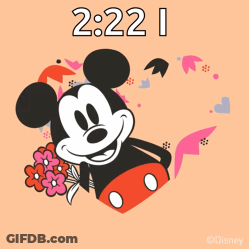 A Mickey Mouse Holding A Bouquet Of Flowers Says Love You GIF