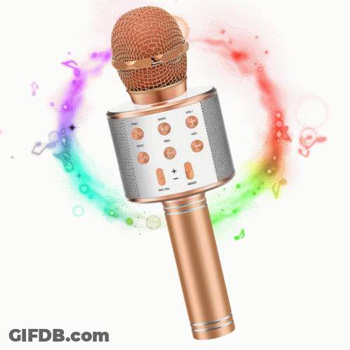 A Microphone With A Rainbow Colored Circle Around It And The Word Volume On It GIF