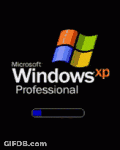 A Microsoft Windows Xp Professional Logo With A Blue Loading Bar GIF