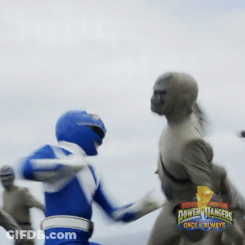A Mighty Morphin Power Rangers Once & Always Poster With A Blue Ranger GIF