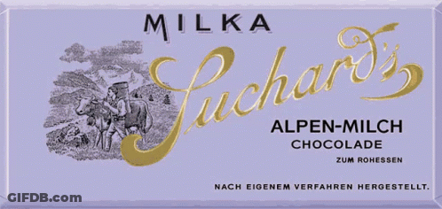 A Milka Chocolate Bar With A Cow On The Front GIF
