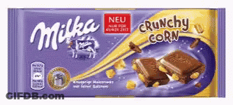 A Milka Chocolate Bar With Crunchy Corn On Top GIF