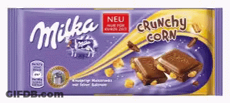 A Milka Chocolate Bar With Crunchy Corn On Top GIF
