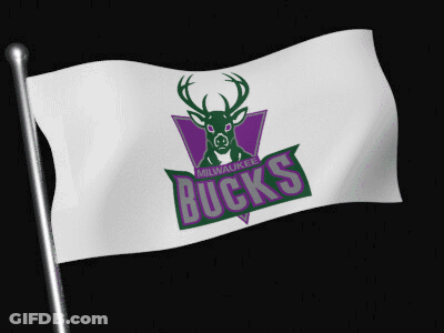 A Milwaukee Bucks Flag With A Deer On It GIF