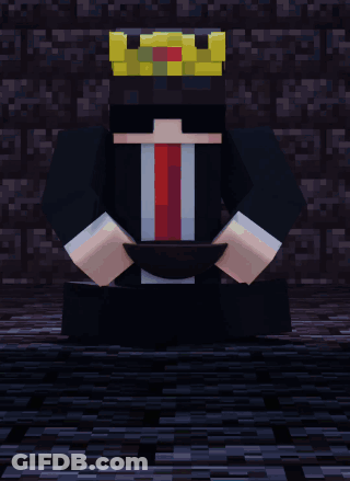A Minecraft Character In A Suit And Tie With A Yellow Crown On His Head GIF