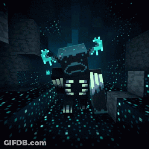 A Minecraft Character Is Standing In A Dark Room With Blue Lights GIF