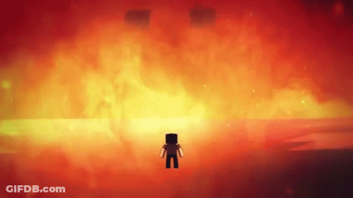 A Minecraft Character Is Standing In Front Of A Huge Fire GIF