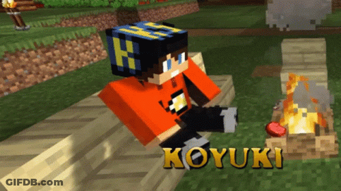 A Minecraft Character Named Koyuki Sits Next To A Campfire GIF