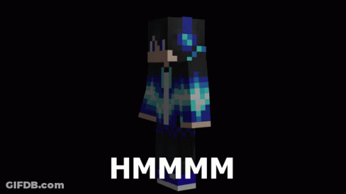 A Minecraft Character With A Black Background And The Word Hmmmm On It GIF