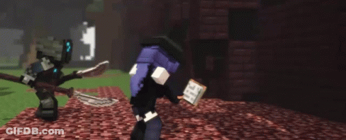 A Minecraft Character With A Book And A Sword GIF
