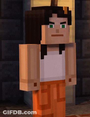 A Minecraft Character With A White Top And Orange Pants GIF