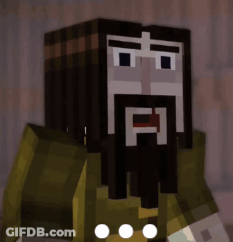 A Minecraft Character With Long Hair And A Beard Has The Letter F On His Face GIF