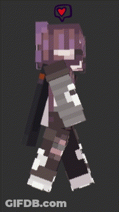 A Minecraft Character With Purple Hair And A Heart On Top Of Her Head . GIF