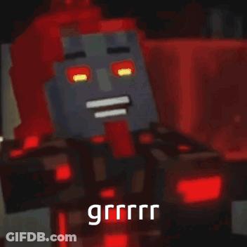 A Minecraft Character With Red Eyes Is Making A Funny Face . GIF