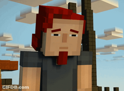 A Minecraft Character With Red Hair And A Beard Looks Sad GIF