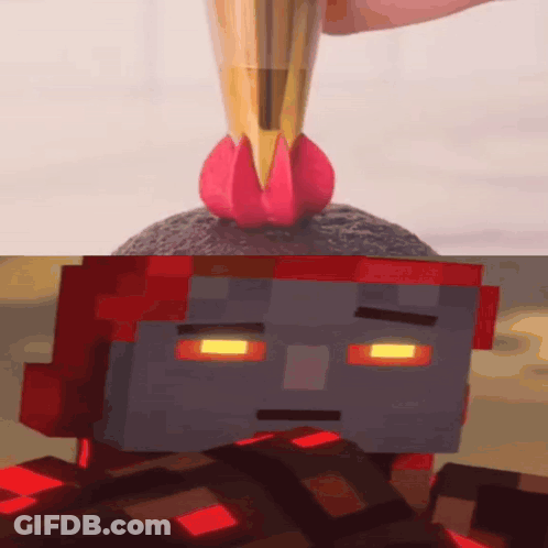 A Minecraft Character With Red Hair Is Being Decorated With Icing GIF