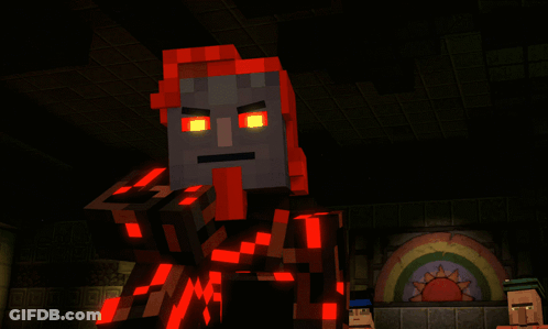A Minecraft Character With Red Lights On His Face GIF