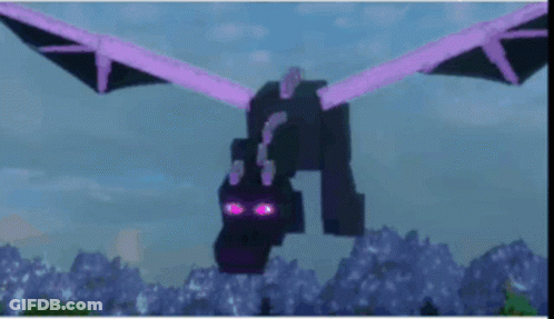 A Minecraft Dragon With Purple Eyes And Wings Is Flying Through The Air GIF