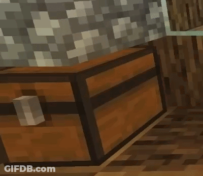 A Minecraft Drawing Of A Chest With A Yellow Item In It GIF