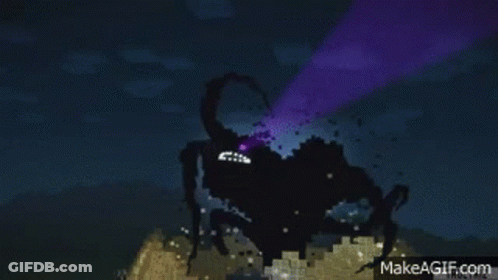 A Minecraft Ender Dragon With Purple Lights Coming Out Of It . GIF