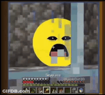 A Minecraft Game With A Yellow Smiley Face With Its Mouth Open . GIF