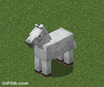 A Minecraft Horse Is Standing In The Grass Looking At The Camera GIF