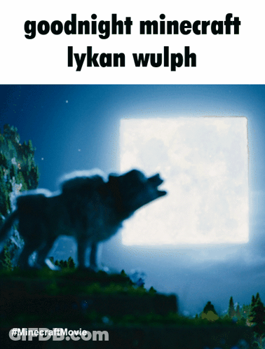 A Minecraft Movie Poster With A Wolf Howling At The Full Moon GIF