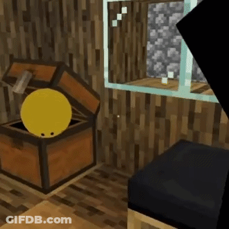A Minecraft Room With A Treasure Chest With A Yellow Ball In It GIF