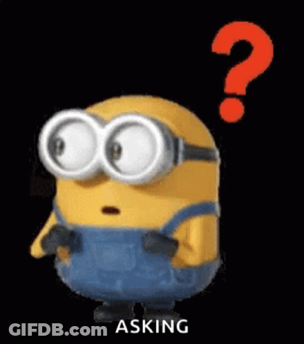 A Minion Is Asking A Question With A Question Mark Behind Him . GIF
