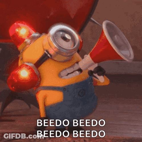 A Minion Is Holding A Megaphone And Says Beedo Beedo Beedo Beedo Beedo GIF
