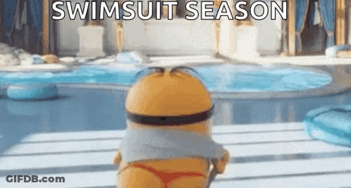 A Minion Is Standing Next To A Swimming Pool Wearing A Swimsuit . GIF