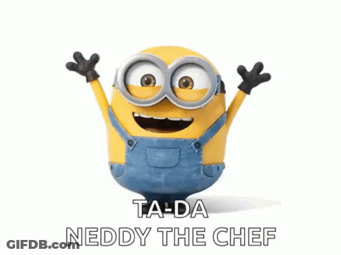 A Minion Says Ta-Da Neddy The Chef In White Letters GIF