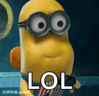 A Minion Wearing Glasses And Holding A Bag Of Popcorn Is Holding A Lol Sign . GIF